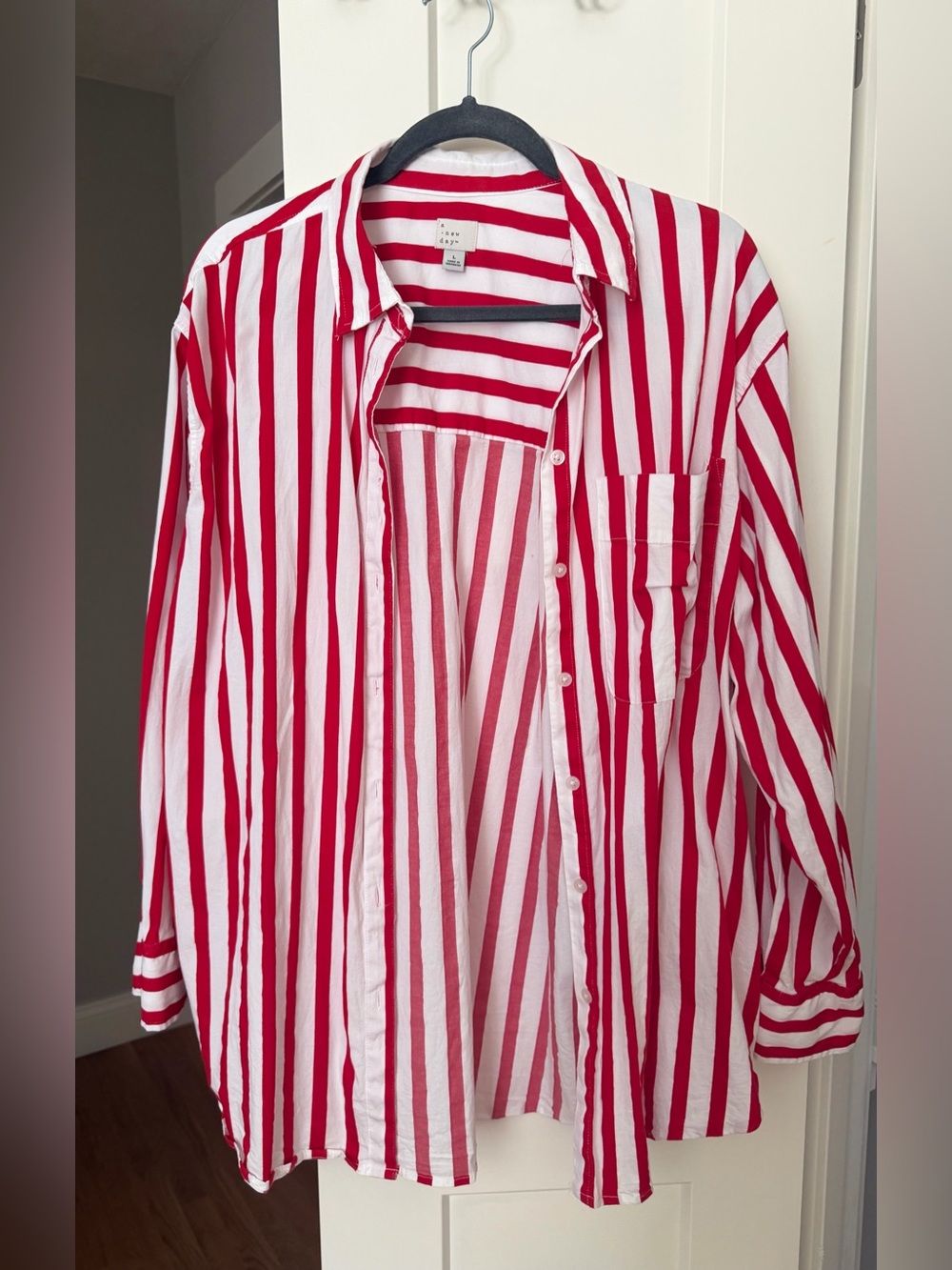 Red & White Striped Button-Up